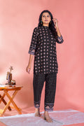 Anveri Textile Women's Black Cotton 2-Piece Set - Short Top with 3/4 Sleeves & Collar Neck, Printed Black Bottom for Stylish and Comfortable Wear(237_Rakhi_Black)