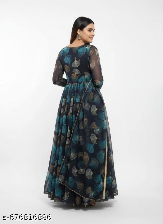 Anveri Women Printed Georgette Anarkali Gown with Dupatta