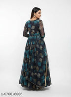 Anveri Women Printed Georgette Anarkali Gown with Dupatta