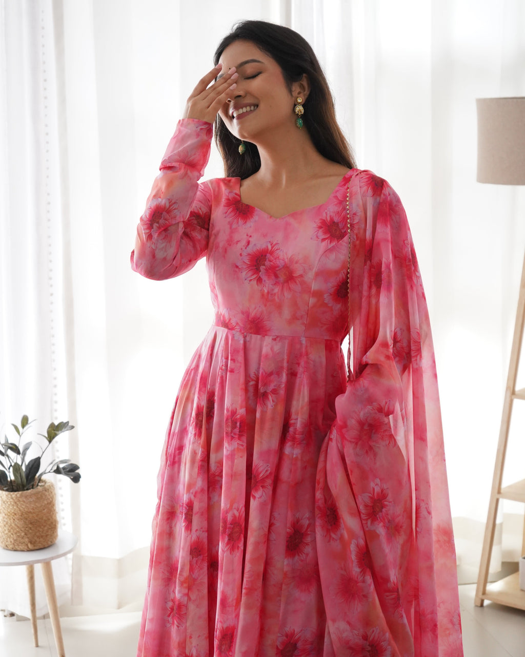 Pure Soft Organza Gown With Huge Flair, Dupatta & Pant