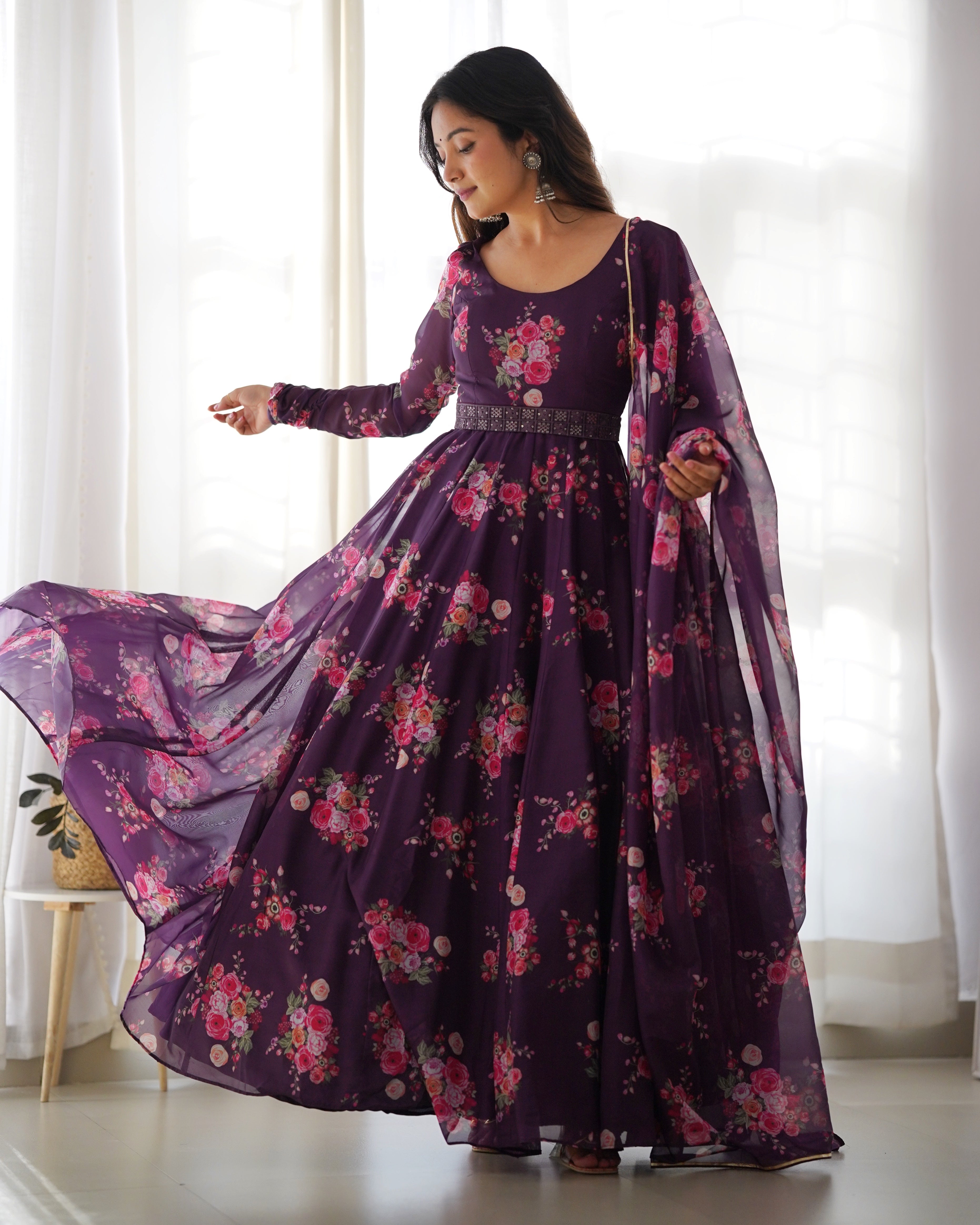 Pure Soft Organza Gown Set With Huge Flair & Dupatta