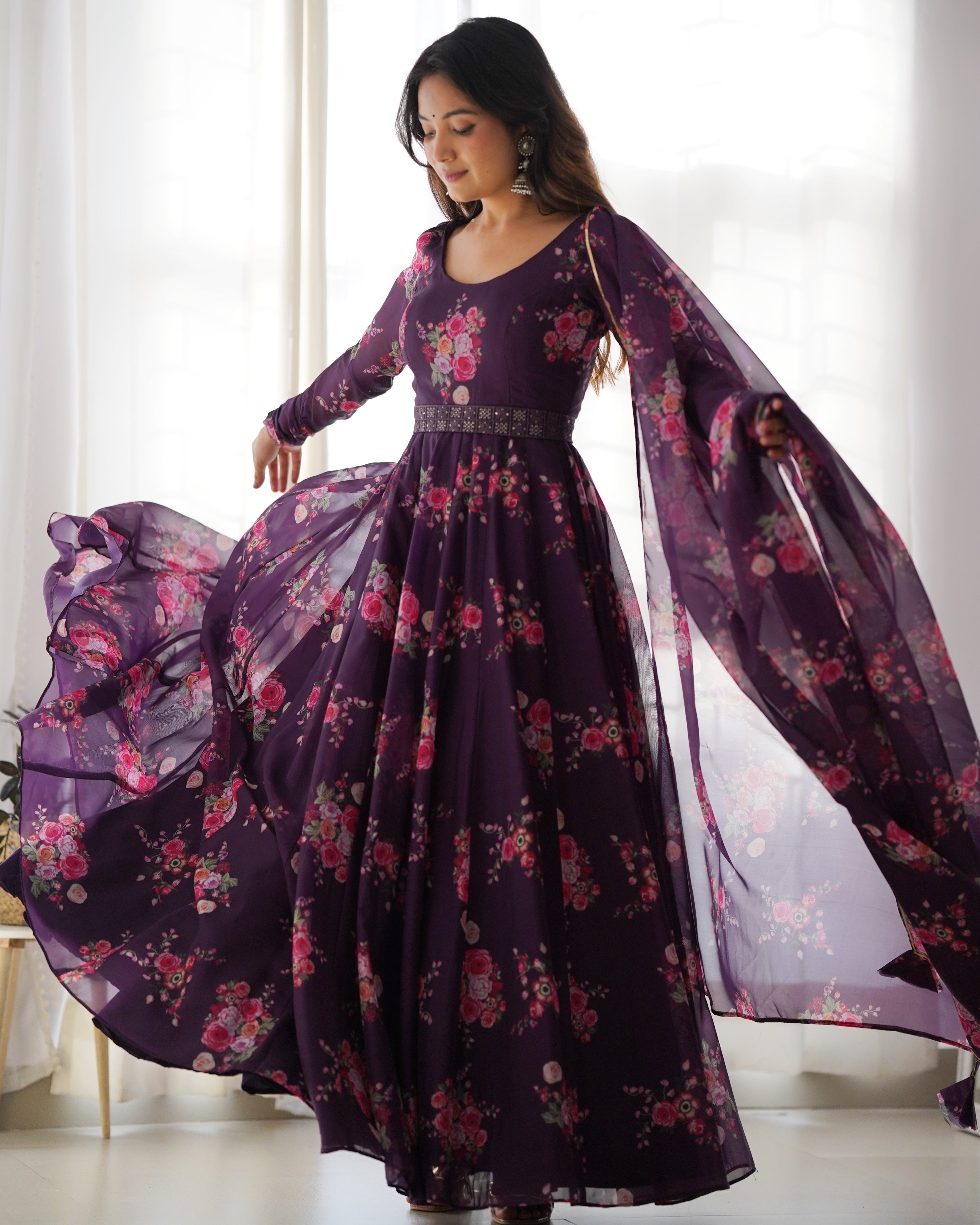 Pure Soft Organza Gown Set With Huge Flair & Dupatta