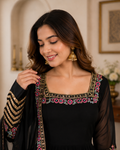 ANVERI Women’s Black, Green, Red, And, Yellow Embroidered Anarkali Kurta Set with Dupatta | Festive Ethnic Wear