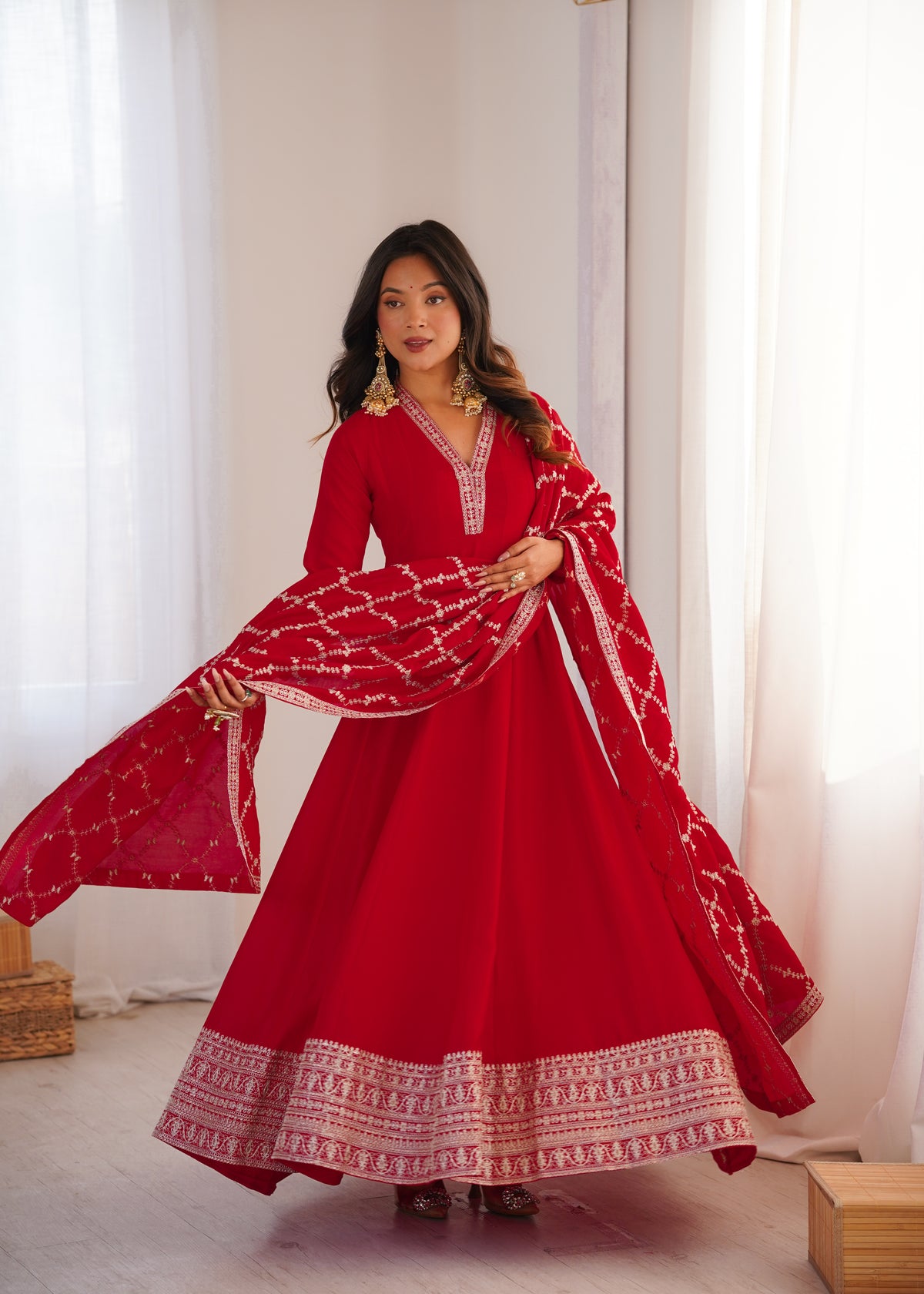 Women’s Elegant Anarkali Kurta Set with Embroidered Dupatta | Traditional Ethnic Suit for Festive & Wedding Wear