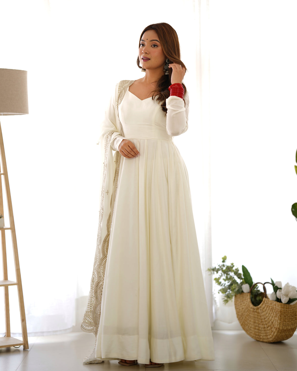 Women’s Off White Anarkali Kurta Set with Embroidery Work & Matching Dupatta | Elegant Ethnic Wear for Festive & Wedding Occasions