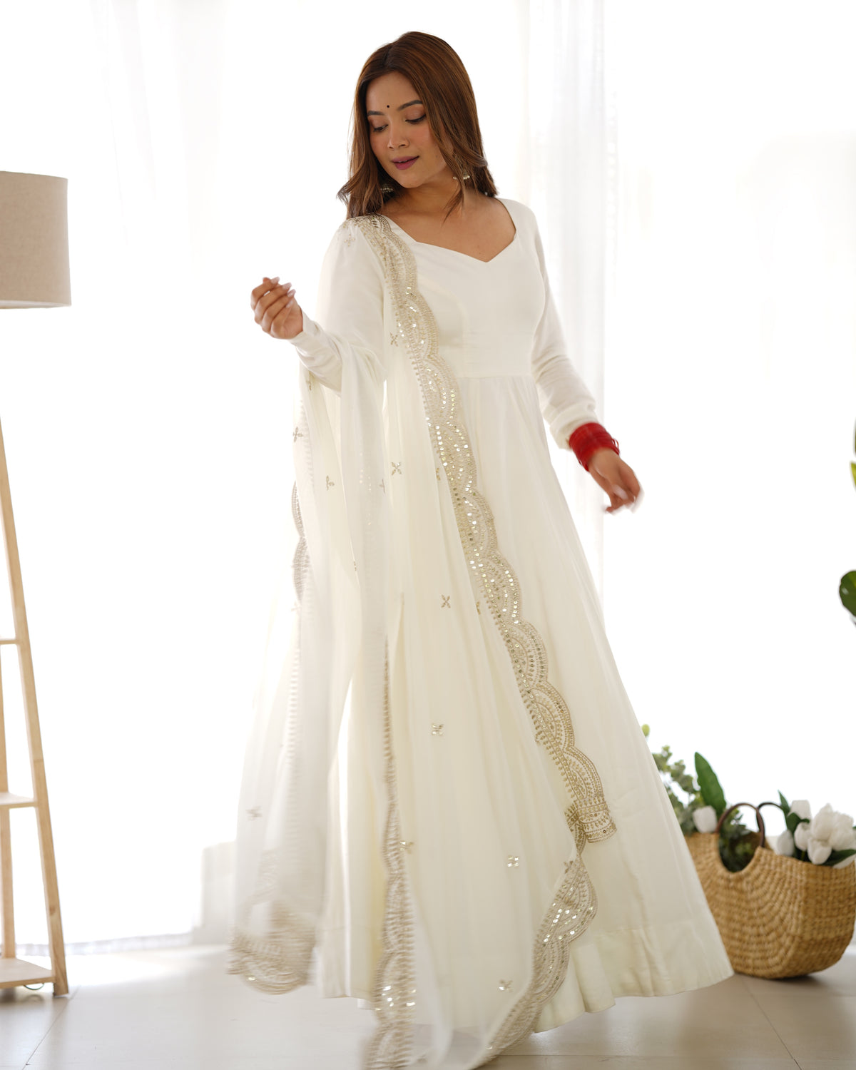 Women’s Off White Anarkali Kurta Set with Embroidery Work & Matching Dupatta | Elegant Ethnic Wear for Festive & Wedding Occasions