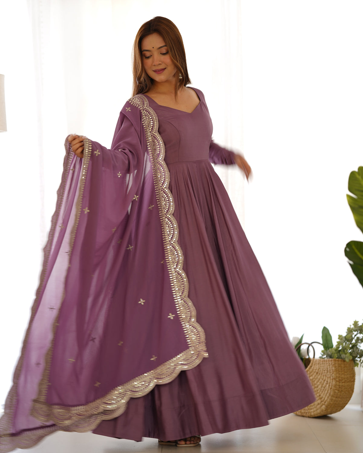 ANVERI TEXTILES Women’s Embroidered Anarkali Kurta Set with Dupatta | Elegant Ethnic Wear for Festive & Wedding Occasions