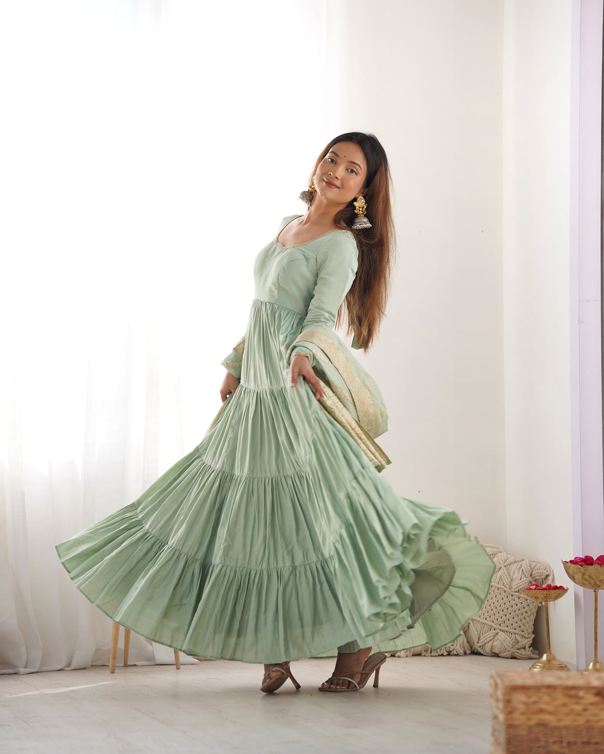 ANVERI TEXTILES Women’s Anarkali Kurta Set with Dupatta | Flared Ethnic Wear Set for Festive, Wedding & Party Occasions