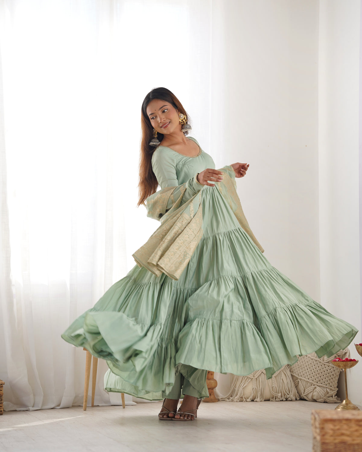 ANVERI TEXTILES Women’s Anarkali Kurta Set with Dupatta | Flared Ethnic Wear Set for Festive, Wedding & Party Occasions