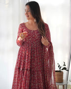 Pure Soft Fox Georgette Anarkali Suit Set With Huge Flair, Dupatta & Pant
