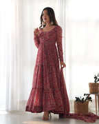 Pure Soft Fox Georgette Anarkali Suit Set With Huge Flair, Dupatta & Pant