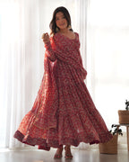 Pure Soft Fox Georgette Anarkali Suit Set With Huge Flair, Dupatta & Pant