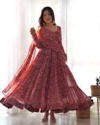 Pure Soft Fox Georgette Anarkali Suit Set With Huge Flair, Dupatta & Pant