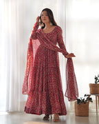 Pure Soft Fox Georgette Anarkali Suit Set With Huge Flair, Dupatta & Pant