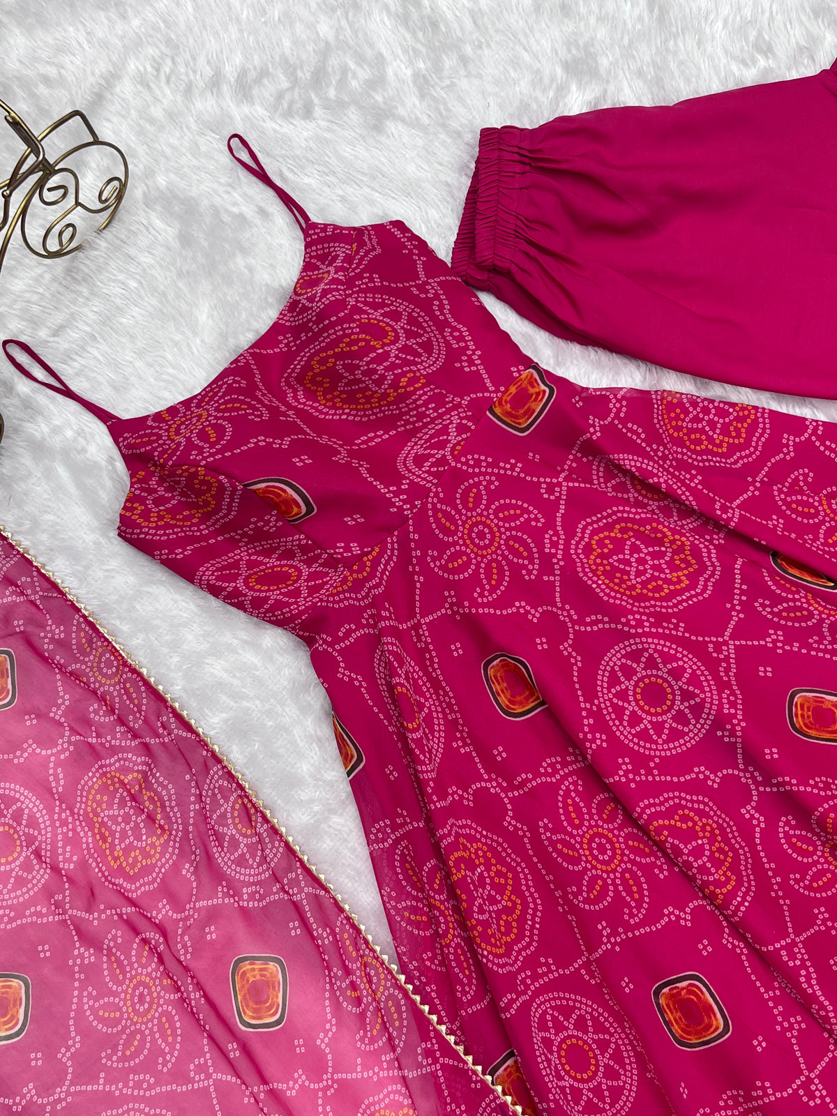 ANVERI TEXTILES Women’s Pink Printed Anarkali Gown with Dupatta | Flared Ethnic Dress Set for Festive, Wedding & Party Wear