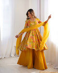 Women’s Floral Printed Anarkali Kurta Set with Palazzo & Dupatta | Flared Ethnic Wear for Festive & Wedding Occasions