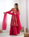 ANVERI TEXTILES Women’s Floral Printed Anarkali Kurta Palazzo Set with Dupatta | Elegant Ethnic Festive Wear Set for Wedding, Diwali & Party