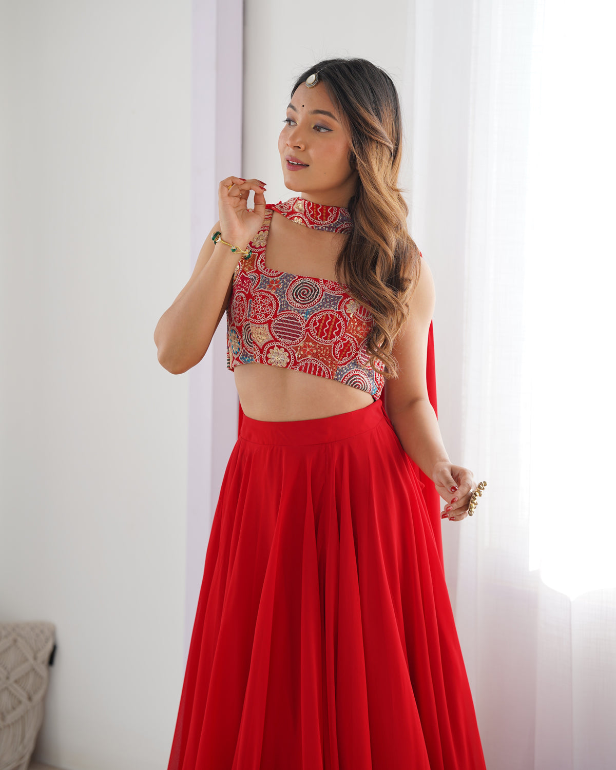 ANVERI TEXTILES Women’s Designer Lehenga Choli Set with Dupatta | Embroidered Blouse & Flared Lehenga for Wedding and Festive Wear