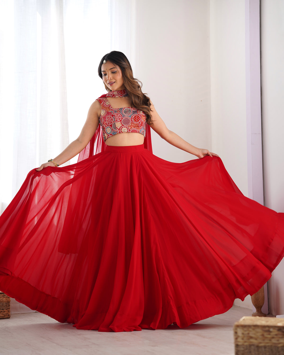 ANVERI TEXTILES Women’s Designer Lehenga Choli Set with Dupatta | Embroidered Blouse & Flared Lehenga for Wedding and Festive Wear