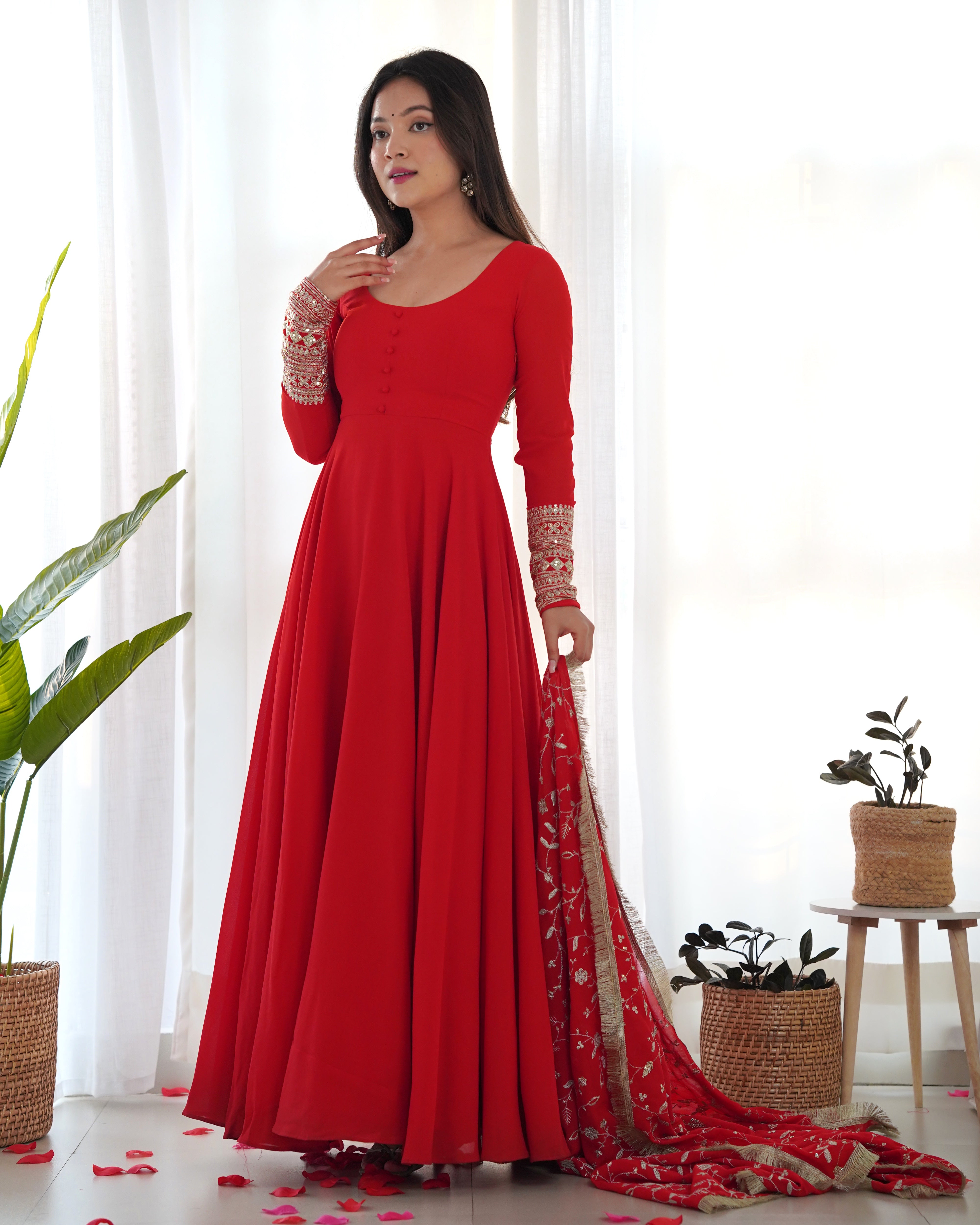 Pure Soft Fox Georgette Full Flair Gown Set With Dupatta & Pant