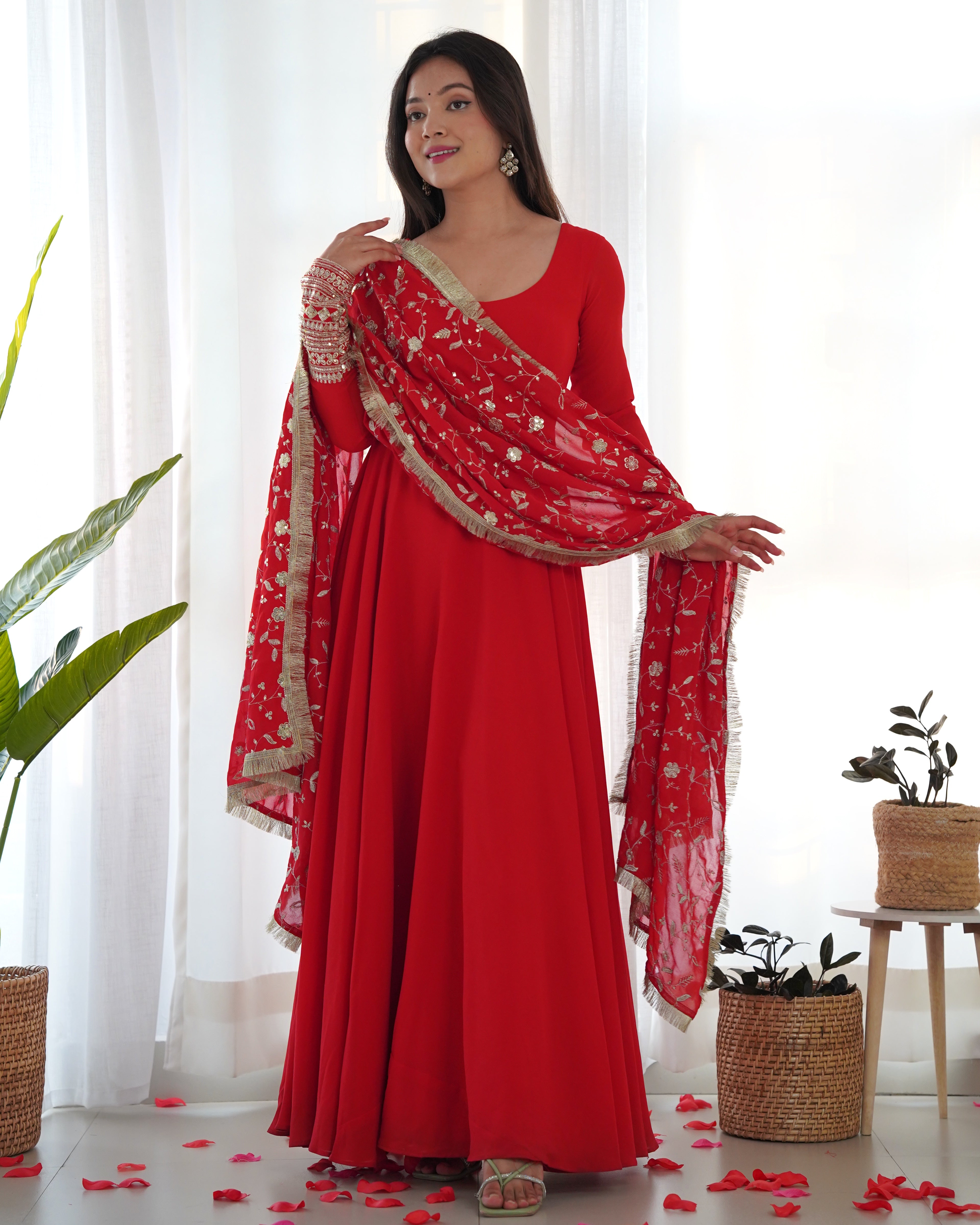 Pure Soft Fox Georgette Full Flair Gown Set With Dupatta & Pant