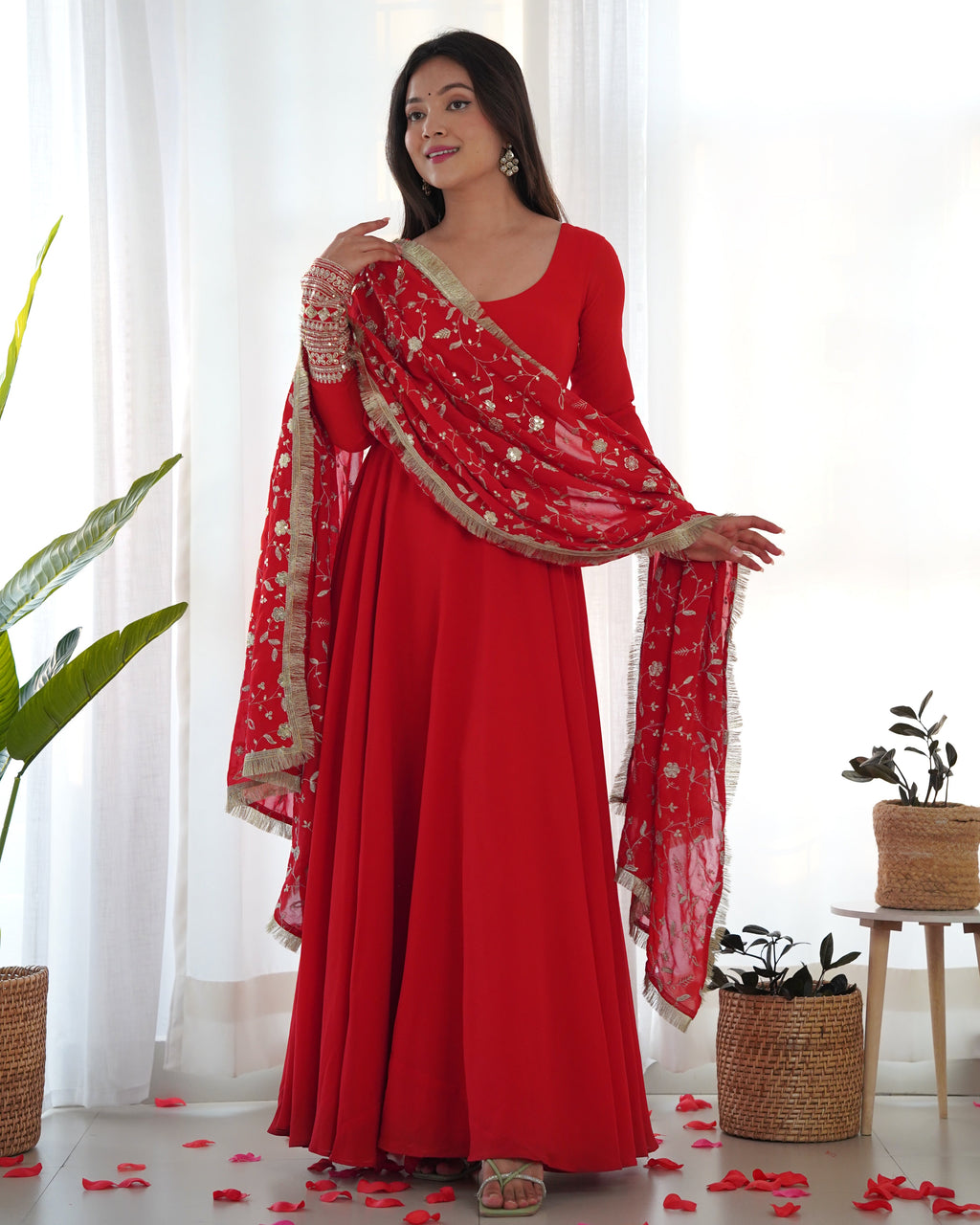 Pure Soft Fox Georgette Full Flair Gown Set With Dupatta & Pant