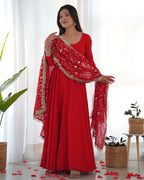 Pure Soft Fox Georgette Full Flair Gown Set With Dupatta & Pant