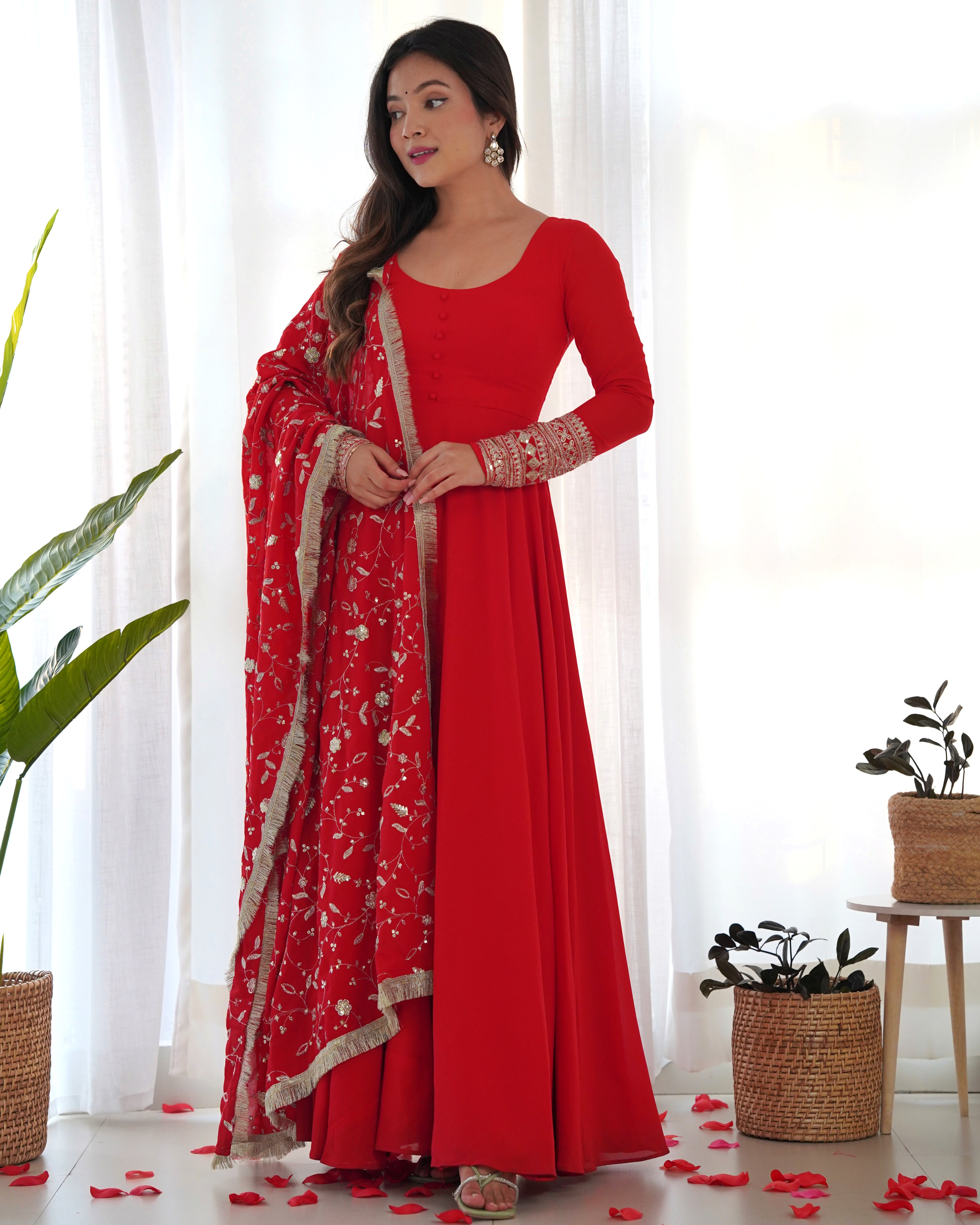 Pure Soft Fox Georgette Full Flair Gown Set With Dupatta & Pant