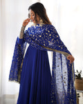 Pure Soft Fox Georgette Full Flair Gown Set With Dupatta & Pant