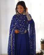 Pure Soft Fox Georgette Full Flair Gown Set With Dupatta & Pant
