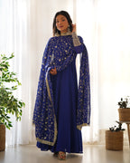 Pure Soft Fox Georgette Full Flair Gown Set With Dupatta & Pant