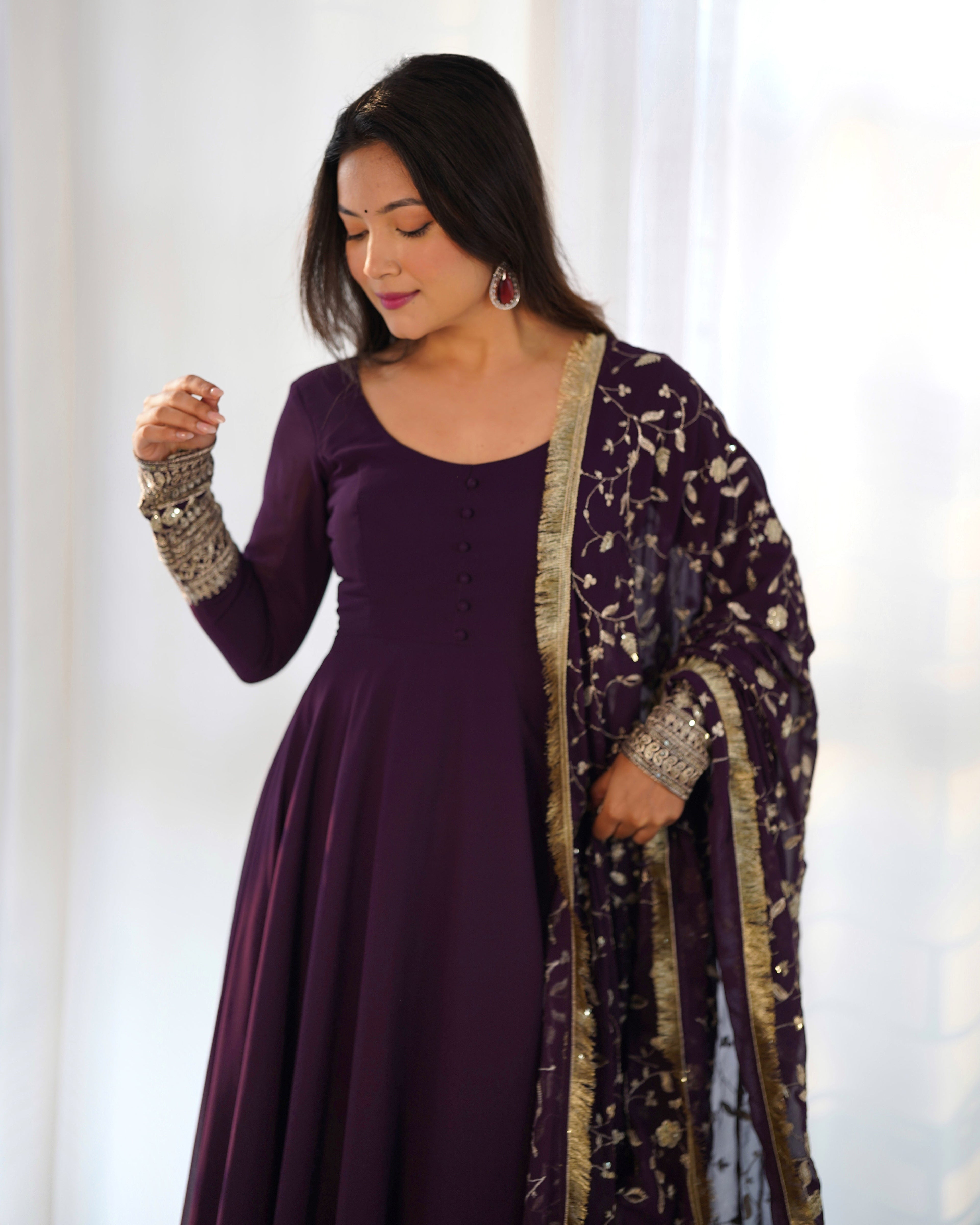 Pure Soft Fox Georgette Full Flair Gown Set With Dupatta & Pant