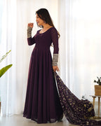 Pure Soft Fox Georgette Full Flair Gown Set With Dupatta & Pant