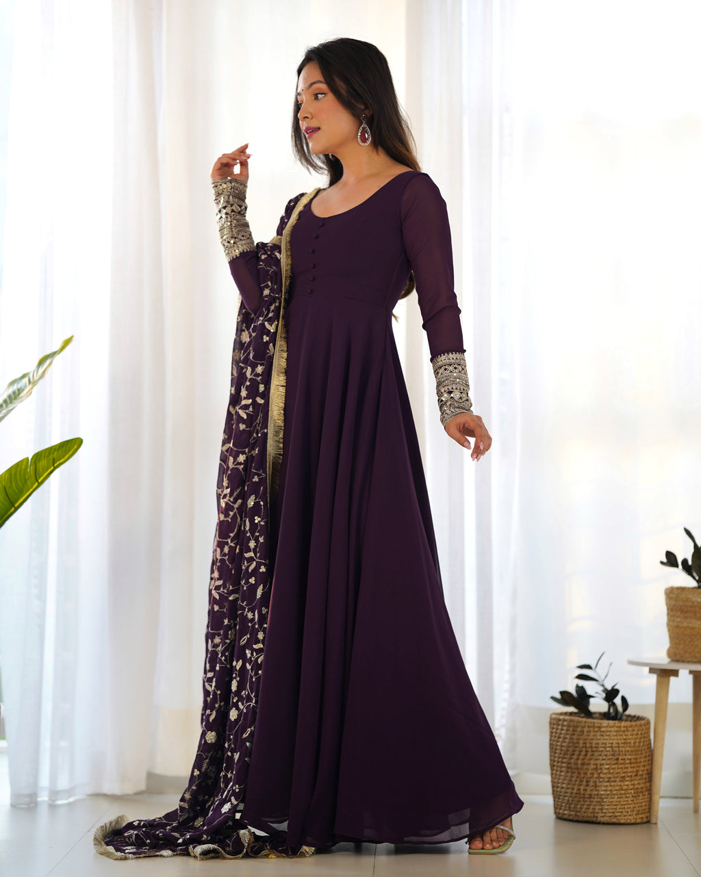 Pure Soft Fox Georgette Full Flair Gown Set With Dupatta & Pant