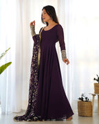 Pure Soft Fox Georgette Full Flair Gown Set With Dupatta & Pant