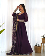Pure Soft Fox Georgette Full Flair Gown Set With Dupatta & Pant