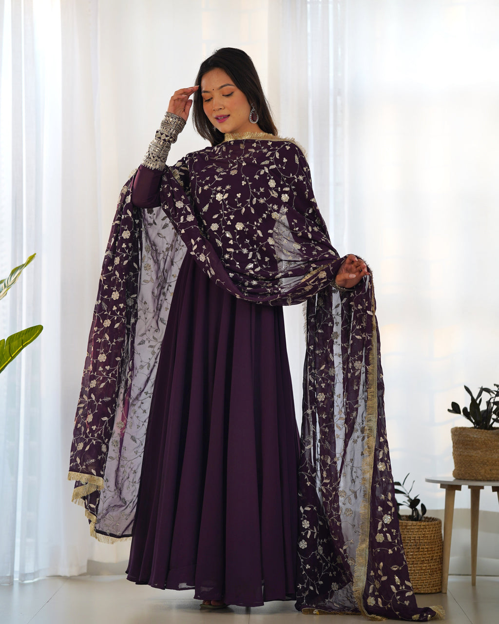 Pure Soft Fox Georgette Full Flair Gown Set With Dupatta & Pant