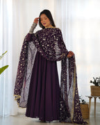 Pure Soft Fox Georgette Full Flair Gown Set With Dupatta & Pant