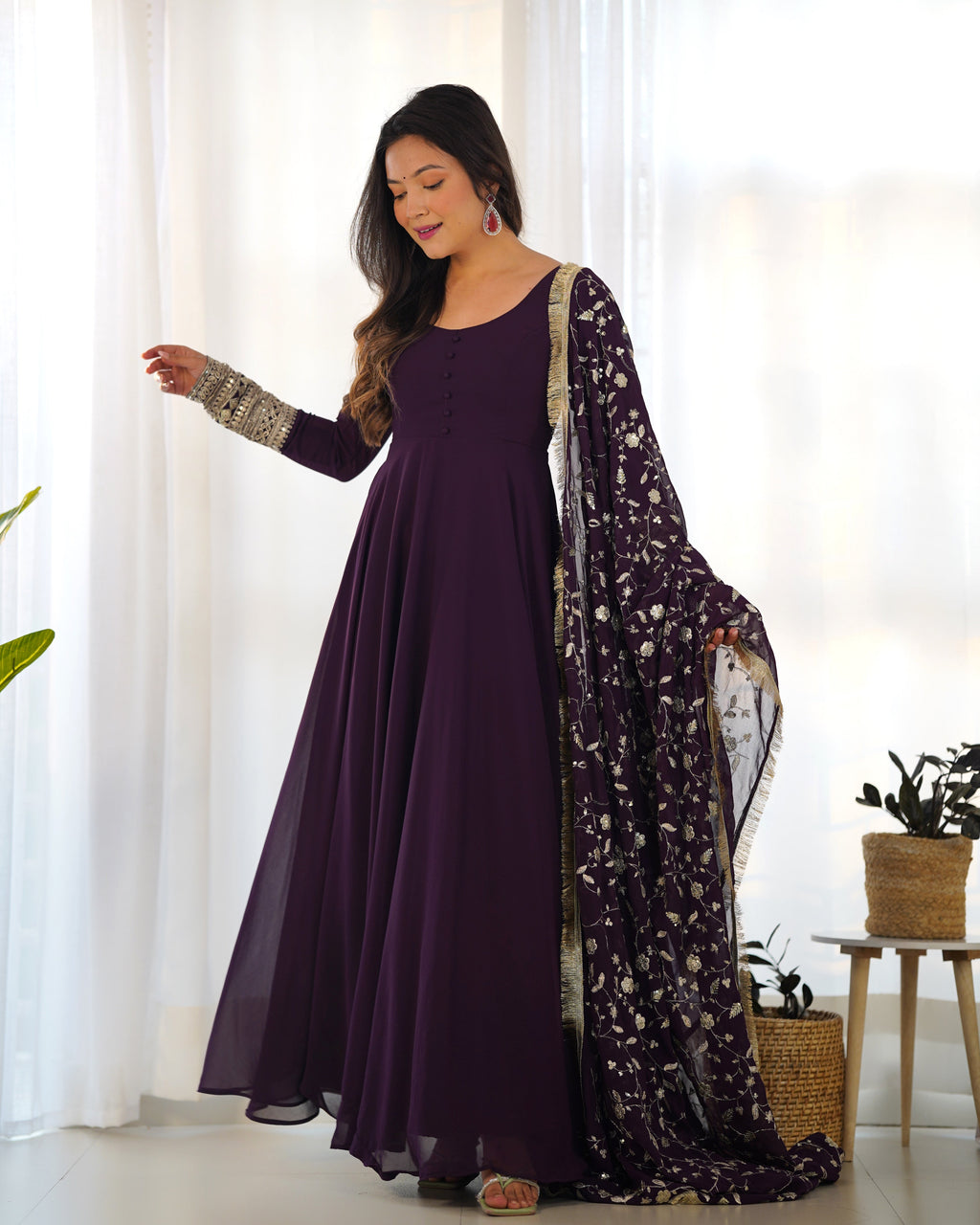 Pure Soft Fox Georgette Full Flair Gown Set With Dupatta & Pant