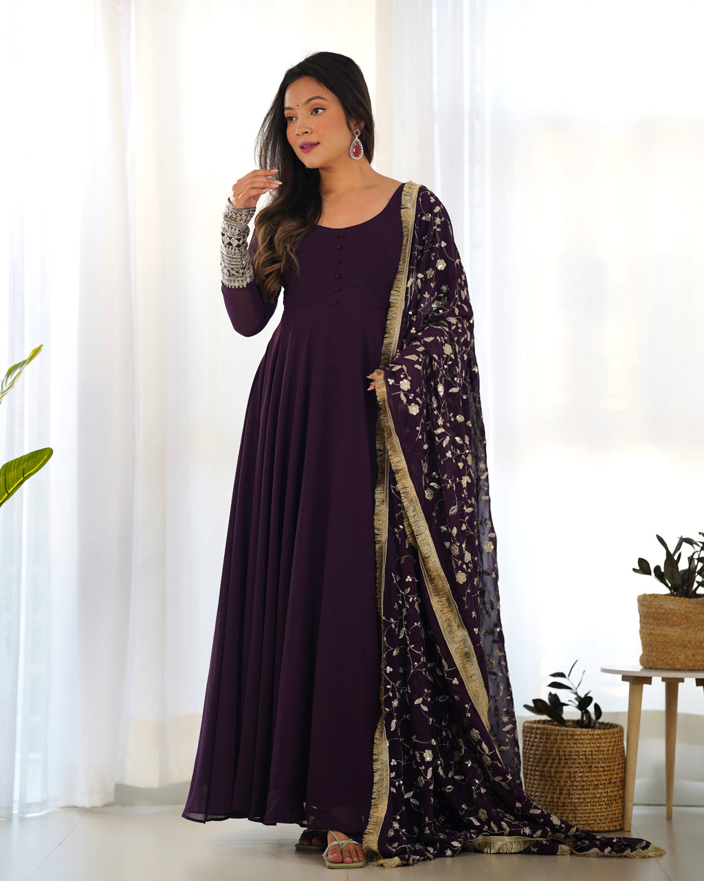 Pure Soft Fox Georgette Full Flair Gown Set With Dupatta & Pant
