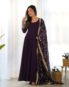Pure Soft Fox Georgette Full Flair Gown Set With Dupatta & Pant