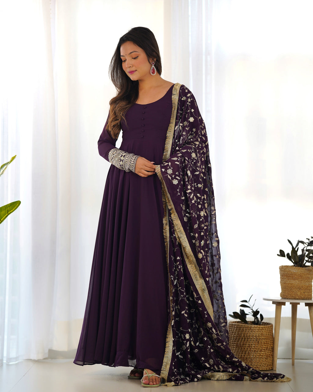 Pure Soft Fox Georgette Full Flair Gown Set With Dupatta & Pant