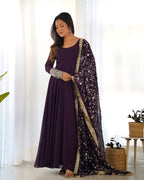 Pure Soft Fox Georgette Full Flair Gown Set With Dupatta & Pant