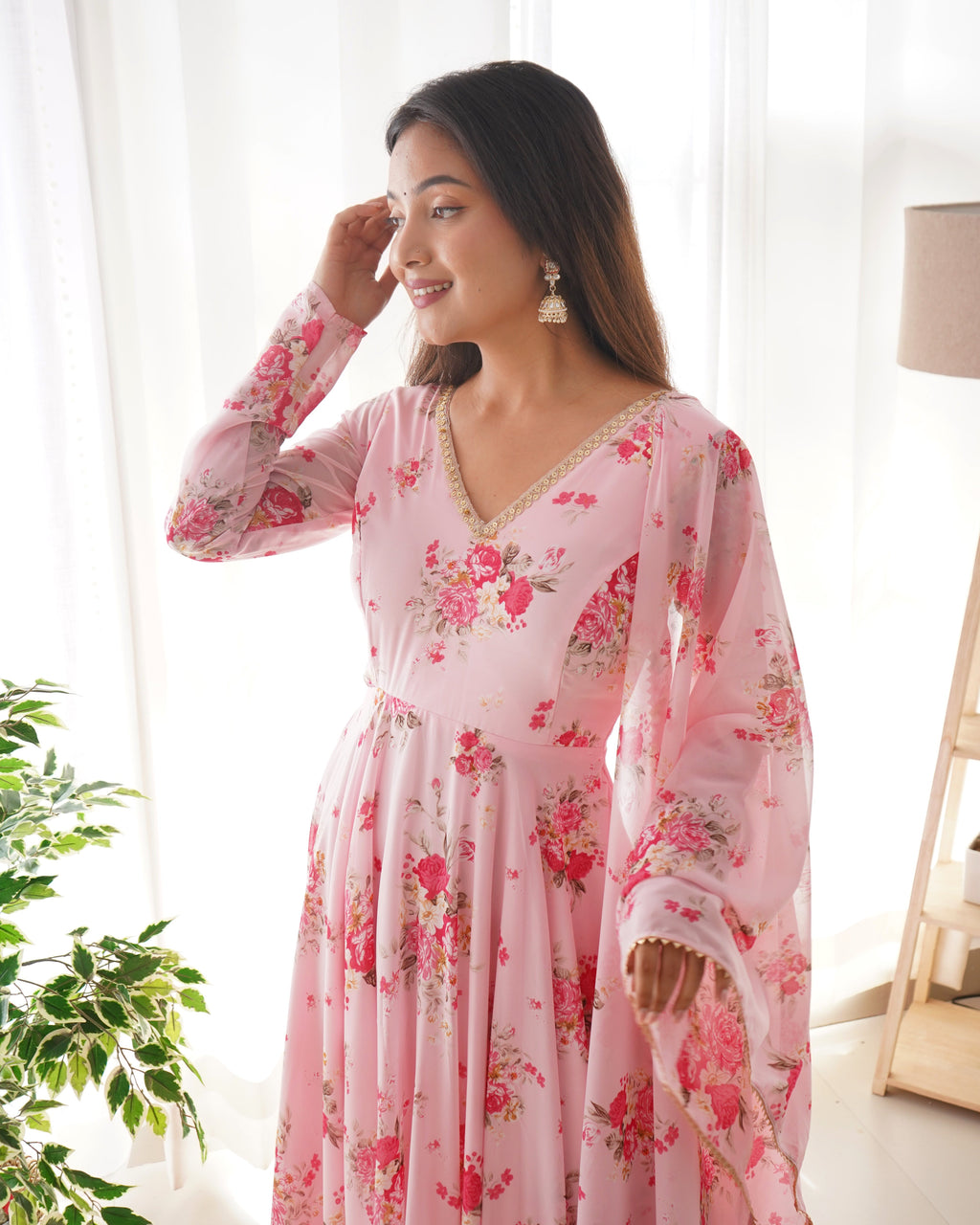 Pure Soft Fox Georgette Anarkali Suit Set With Huge Flair & Dupatta