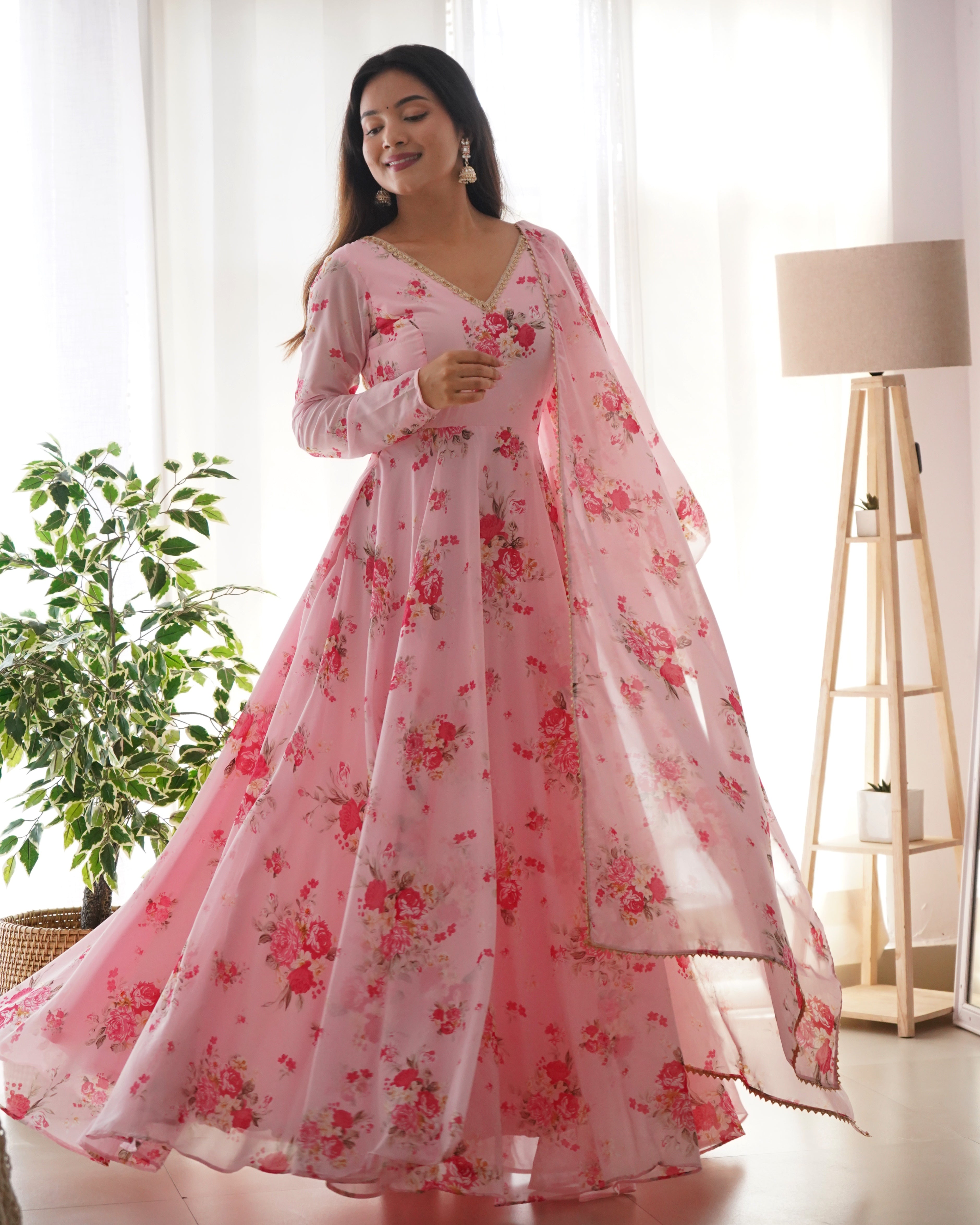 Pure Soft Fox Georgette Anarkali Suit Set With Huge Flair & Dupatta