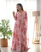 Pure Soft Fox Georgette Anarkali Suit Set With Huge Flair & Dupatta
