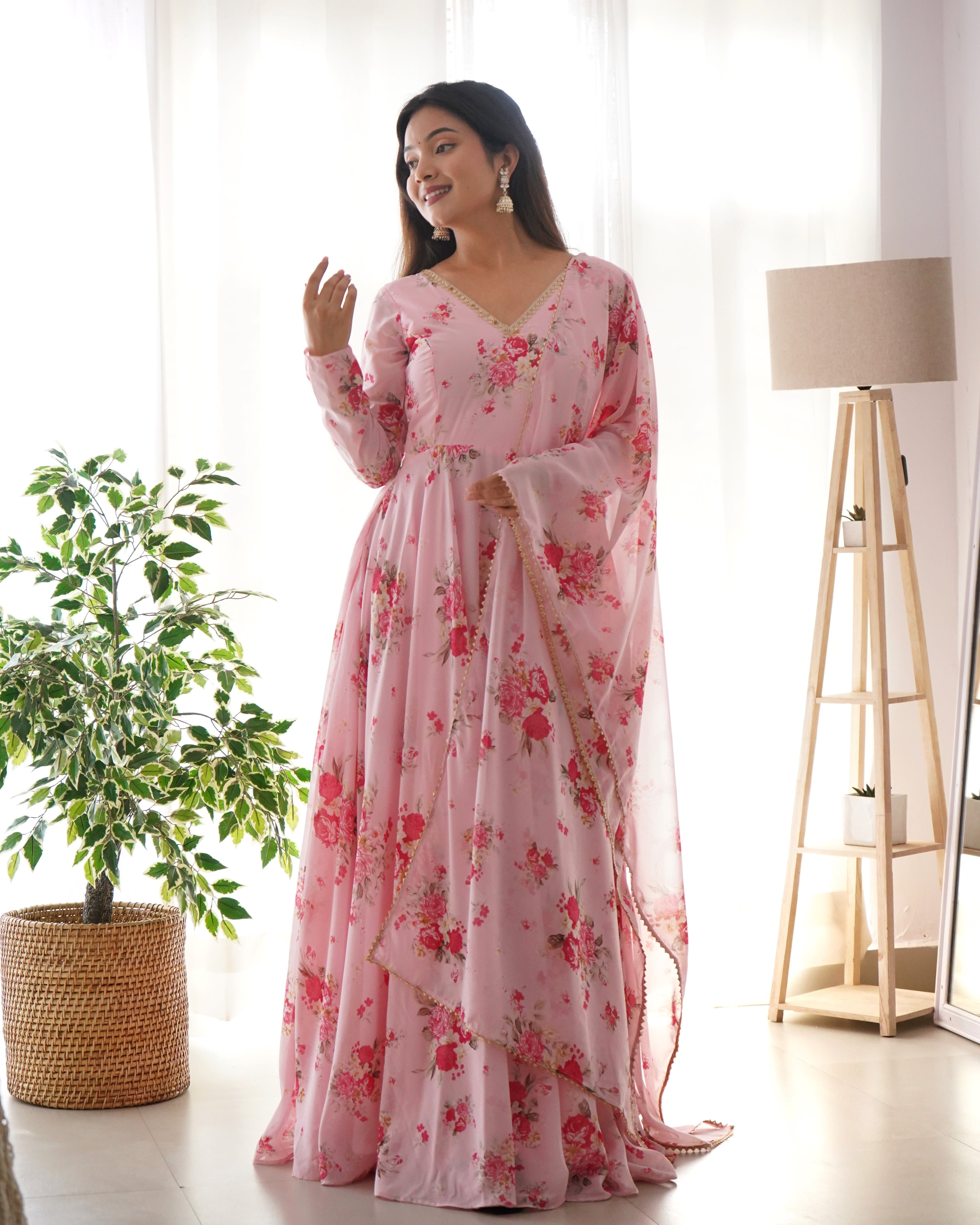 Pure Soft Fox Georgette Anarkali Suit Set With Huge Flair & Dupatta