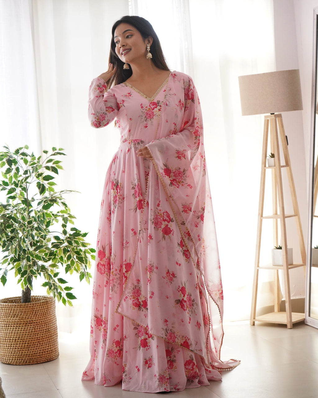 Pure Soft Fox Georgette Anarkali Suit Set With Huge Flair & Dupatta