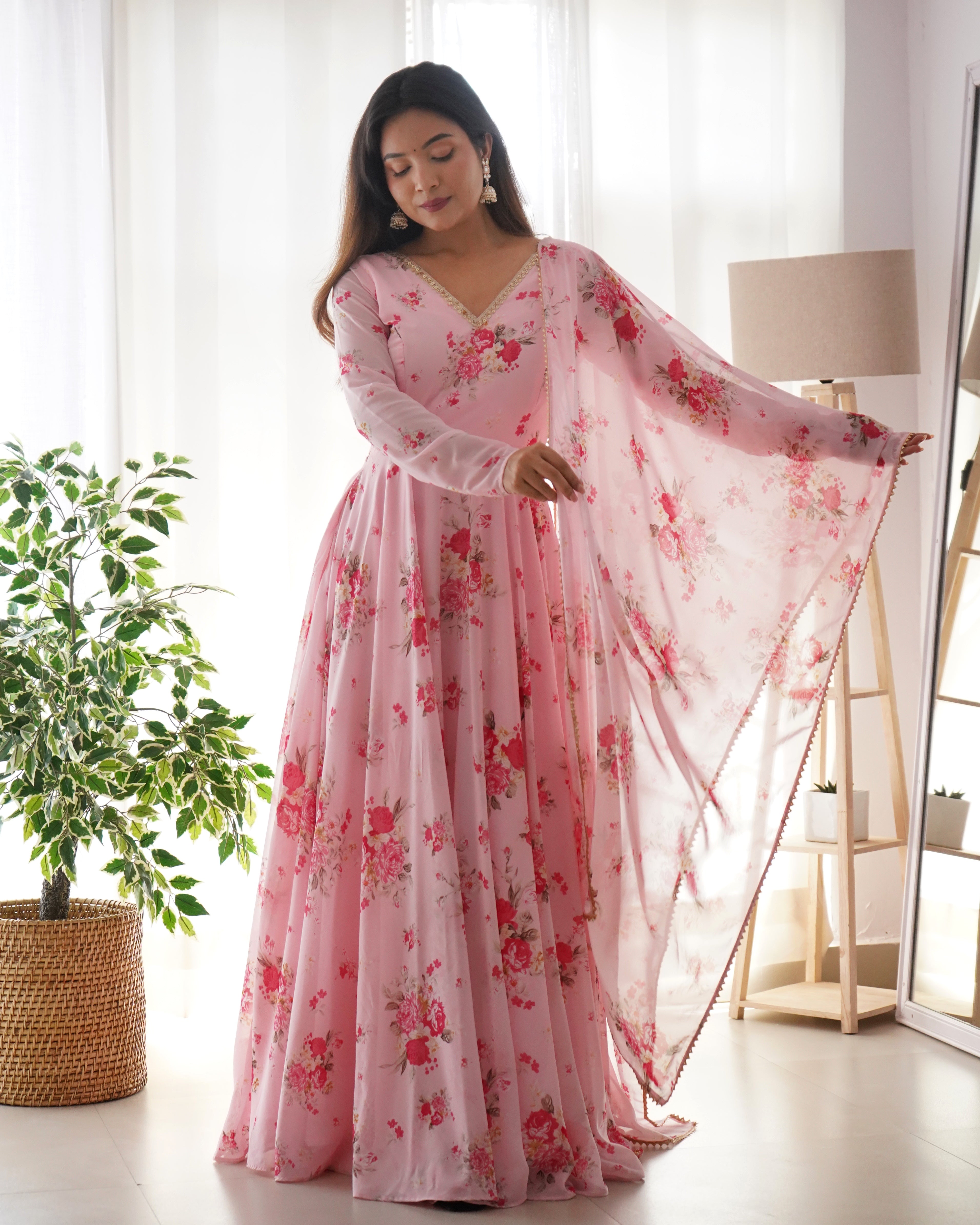 Pure Soft Fox Georgette Anarkali Suit Set With Huge Flair & Dupatta