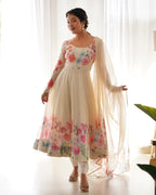 Elegant Floral Anarkali Dress with Sheer Dupatta